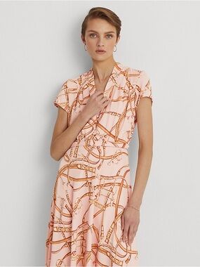 💗🌸💗 Ralph Lauren Print Belted Crepe Dress light pink size 8